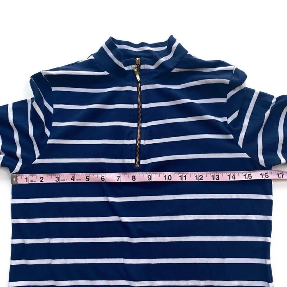 Cape Madras Anthro Quarter Zip Long Sleeve Preppy Pullover Navy White Stripes XS